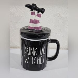 Witch Mug Rae Dunn Mug Black Ceramic DRINK UP WITCHES with Witch legs Topper lid